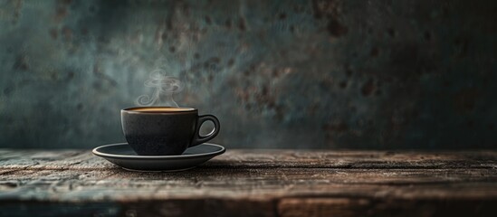 Fototapete - black coffee on a vintage backdrop. with copy space image. Place for adding text or design