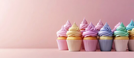 Poster - Assorted cupcakes in various colors. with copy space image. Place for adding text or design