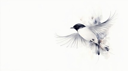 A minimalist, thinline drawing of a bird in flight, with just a touch of watercolor for softness