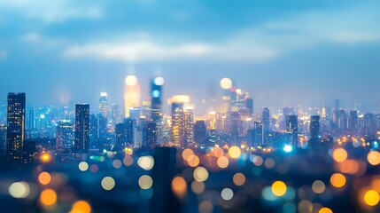 Poster - Stunning Nighttime Cityscape of Skyscrapers and Lights Reflecting on Water