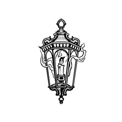 Antique black and white hand drawing vector lantern isolated