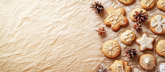 Aufkleber - Christmas cookies background on baking paper with copyspace