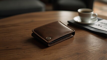 Wallet on wooden table