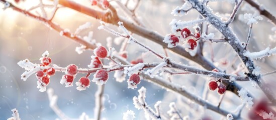 Poster - Branch covered in snow. with copy space image. Place for adding text or design