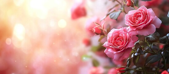 Poster - Beautiful pink roses with copyspace and a soft blur for backgrounds Abstract floral background