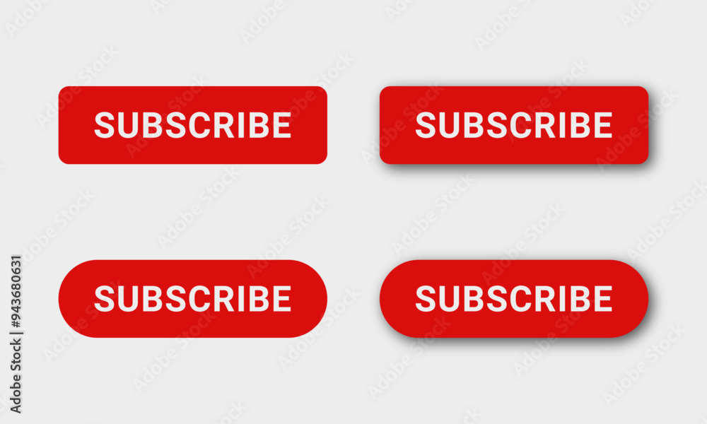 Set of 4 red vector subscribe buttons with rounded corners – 2 of them ...