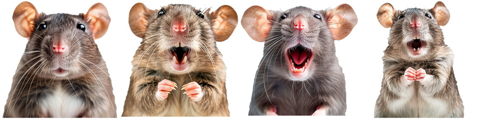 Four rats are shown in a row, each with a different expression