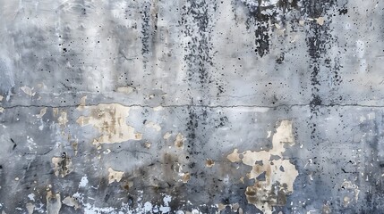 Poster - A textured wall with peeling paint and weathered surfaces, showcasing a mix of gray and beige tones.