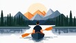 © Yelloone - Canoe paddling down a serene river, nature-based transport, flat design illustration