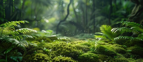 Aufkleber - green moss and backdrop setting for showcasing products dark forest backdrop. with copy space image.