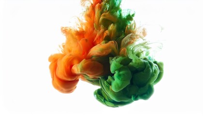 Wall Mural - abstract art of green and orange ink swirling in water creating a dynamic and vibrant visual effect