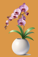 Wall Mural - a vase of orchid, watercolor illustration isolated over brown background