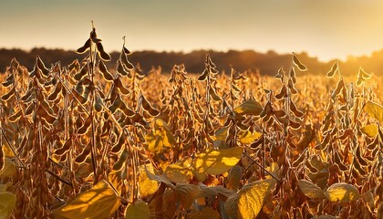 Wall Mural - ripe soybean plants soybeans in a field soy pods