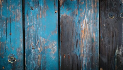 Sticker - old shabby wooden boards background with traces of blue paint texture of old wood vintage rustic traces of paint dark blue brown black