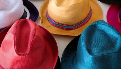 image of colorful hats as seen from on top