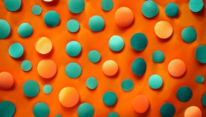 Wall Mural - bright orange and teal whimsical polka dots