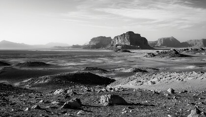 black and white desolate planet landscape