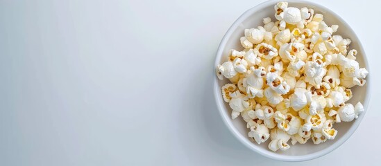 Aufkleber - Delicious popcorn in a white bowl top view close up. with copy space image. Place for adding text or design