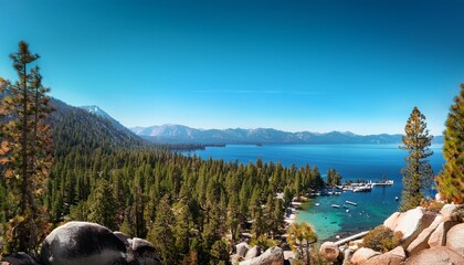 Wall Mural - lake tahoe panoramic mountain landscape scene in california