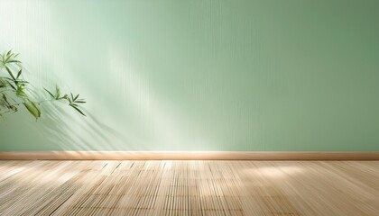 fresh background with a pale mint green wall and light bamboo flooring for a natural calming effect