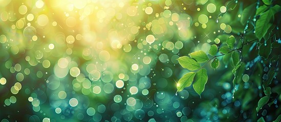 Poster - Abstract blurred nature backdrop with bokeh for creative designs Out of focus green leaves bokeh background from a forest setting. with copy space image. Place for adding text or design