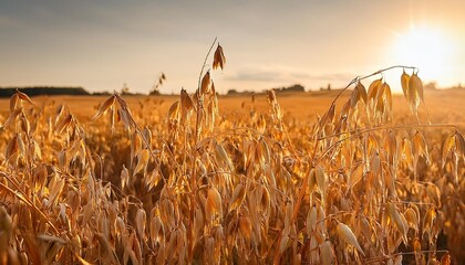 Wall Mural - ripe oats field plant at summer