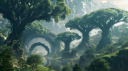 Poster - Enchanting Mystical Forest With Ancient Trees and Lush Greenery.