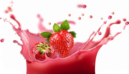 Wall Mural - strawberry juice splashing with its fruits