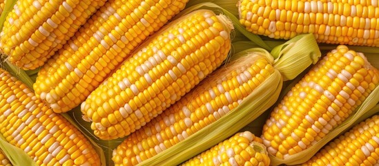 Aufkleber - Plate filled with corn kernels on a colored background. with copy space image. Place for adding text or design