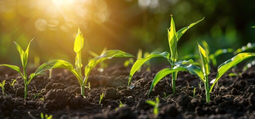 Canvas Print - Young Corn Plants Growing in Sunlight