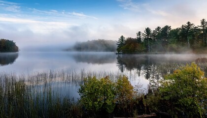 Wall Mural - lake with fog delaware united states of america