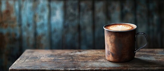 Aufkleber - Latte coffee in a zinc cup with a local style and copy space