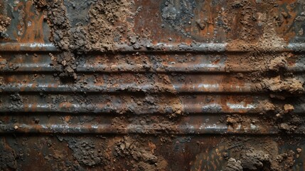 Wall Mural - Flat lay of a heavily corroded iron surface with deep grooves and rough textures, ideal for an industrial theme