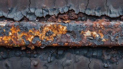 Canvas Print - Flat lay of a heavily rusted iron beam with visible corrosion and decay, creating an industrial aesthetic