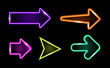 © Sensvector - Neon arrow realistic set of pointers showing direction to right. Vector icons set of indicators for advertising or banners. Directing and indicating way, sign of next or forward symbols