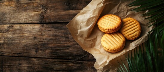 Leinwandbilder - textured vintage paper background featuring palmera biscuit. with copy space image. Place for adding text or design