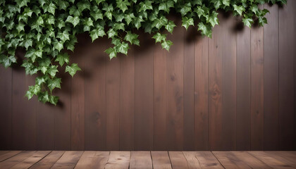 Wall Mural - wooden wall and green plant