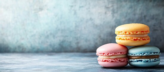 Poster - Colorful macaroons Sweet macarons set against a retro background with copyspace