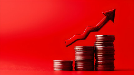 The red arrow grows up on the stack of coins illustration