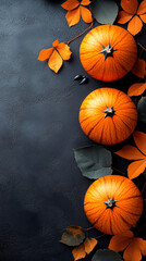 Wall Mural - Halloween background with melons on a black and orange backdrop, perfect for spooky seasonal celebrations and decorations.