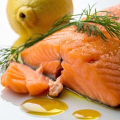 Poster - Grilled salmon steak on the plate with lemon