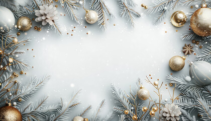 Wall Mural - A white background with gold and silver ornaments and a tree branch