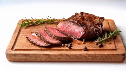 Sticker - juicy beef sliced on wooden board