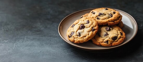Aufkleber - chocolate chip cookies on a plate. with copy space image. Place for adding text or design