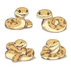 Wall Mural - Four cute cartoon snakes with different expressions.