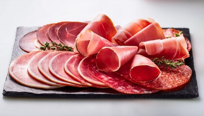 Wall Mural - sliced salami jamon prosciutto crudo or jamon meat platter with selection