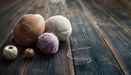 Balls of yarn on the wooden floor