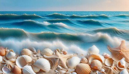 Wall Mural - sea waves and shells in an abstract interpretation