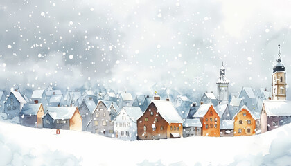 Wall Mural - A winter scene with houses and trees covered in snow