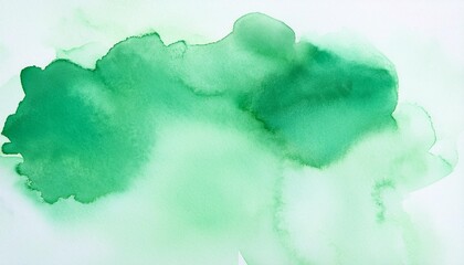 Wall Mural - green watercolor background texture blotches of watercolor paint textured grainy paper light mint green wash with abstract blob design